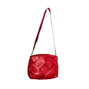 Vintage Deux Mains 'Optimal' Red Ultra Soft Leather Wide Weave Shoulder Bag